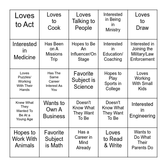 Calling & Career Bingo Card