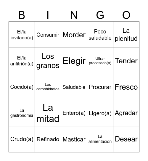 La salud nutritiva Bingo Card