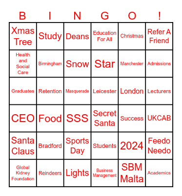 Scholar's School System Staff Christmas Bingo Card