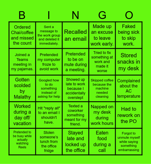 NEVER HAVE I EVER Bingo Card