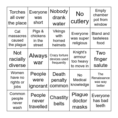 Medieval Myths Bingo Card