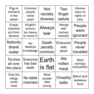 Medieval Myths Bingo Card
