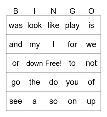 Sight words Unit 1 Bingo Card