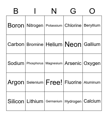 Periodic Table Bingo Card