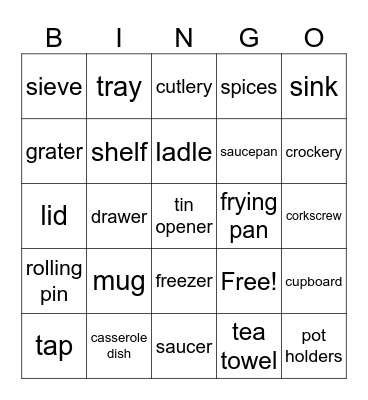 In the kitchen Bingo Card