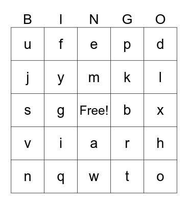 Letter Sounds Bingo Card