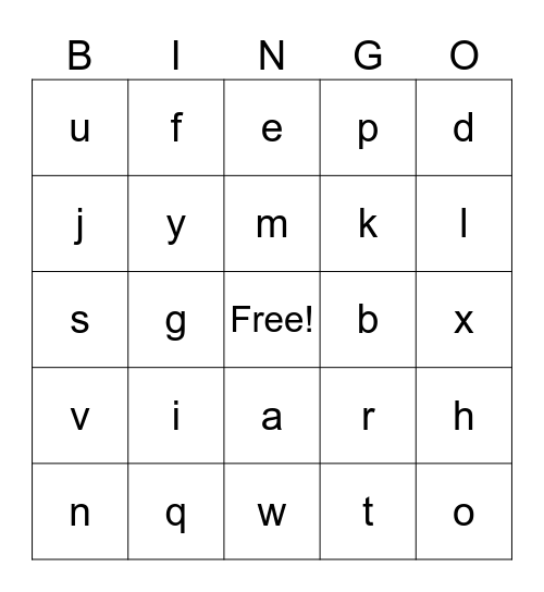 Letter Sounds Bingo Card