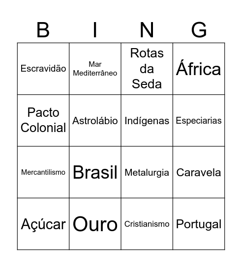 História Bingo Card