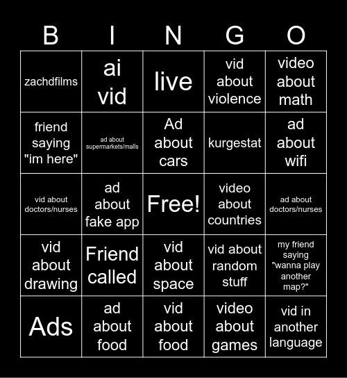 Phone Bingo Card