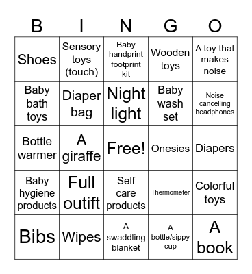 BABY GIFTS Bingo Card