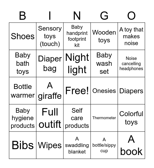 BABY GIFTS Bingo Card