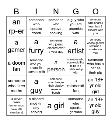 do you know: Bingo Card