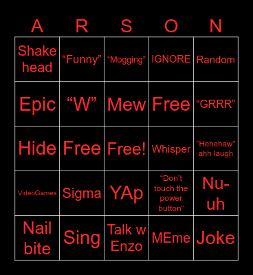 Arson blackout bingo Card