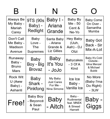 'Baby' Songs! Bingo Card