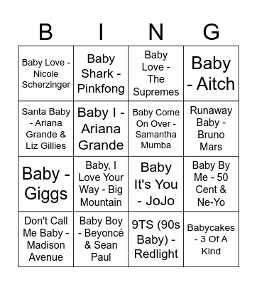 'Baby' Songs! Bingo Card