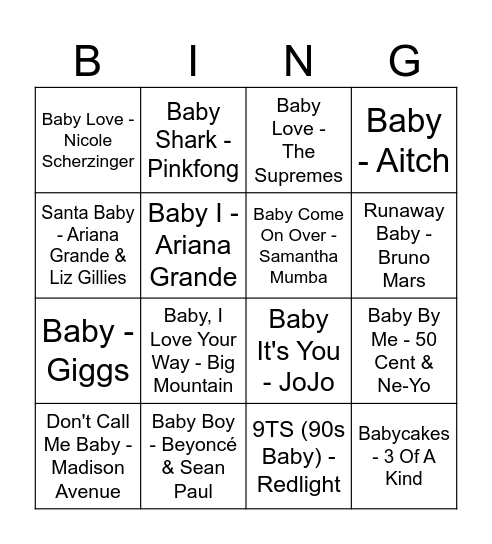 'Baby' Songs! Bingo Card