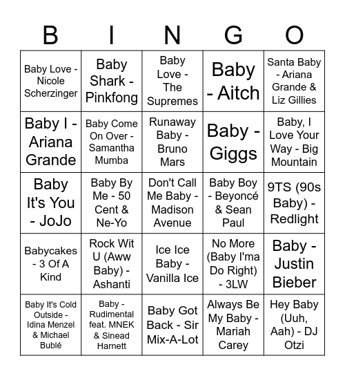 'Baby' Songs! Bingo Card