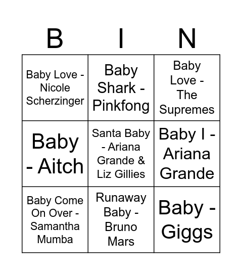 'Baby' Songs! Bingo Card