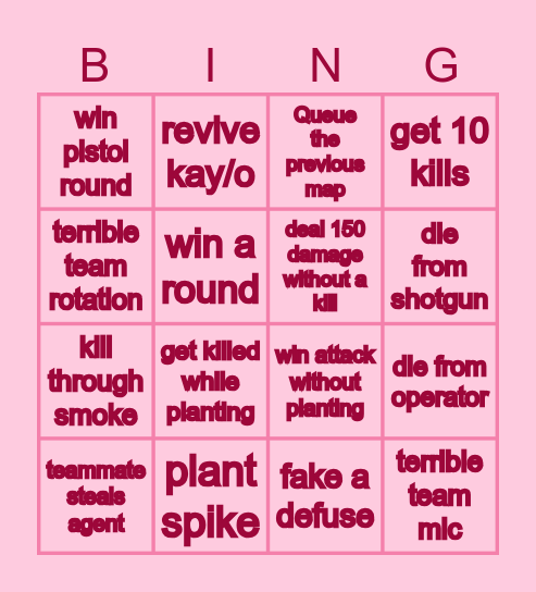 Valorant Bingo Card