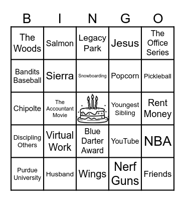 Andrew's Favorite Things Bingo Card