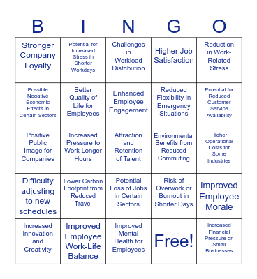 Switching to a 4 Day Work Week Bingo Card