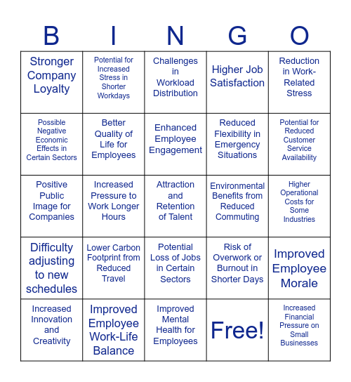 Switching to a 4 Day Work Week Bingo Card