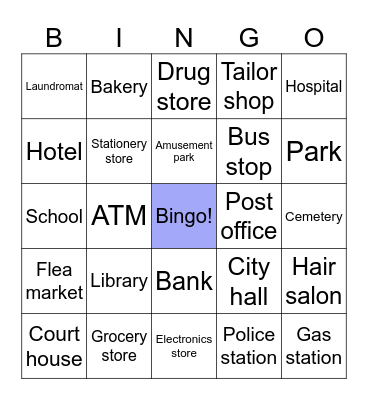 Places in Town Bingo Card