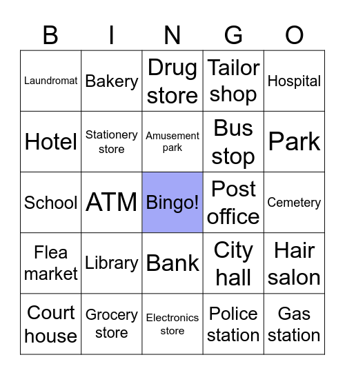 Places in Town Bingo Card