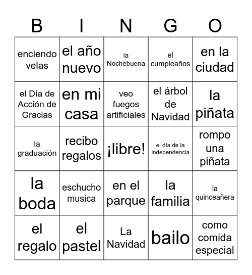 Los días festivos Bingo Card