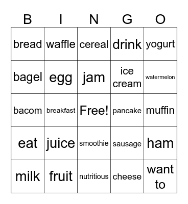 Breakfast Bingo Card