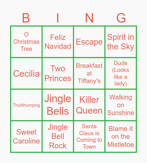Austin Smith Christmas Bingo Card