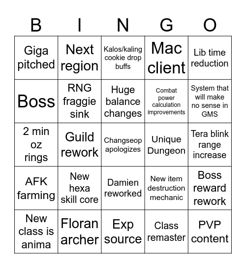 GO NEXT Bingo Card