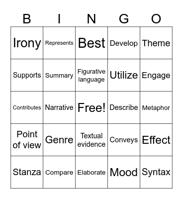 Benchmark Vocabulary Bingo Card