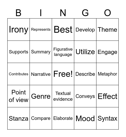 Benchmark Vocabulary Bingo Card