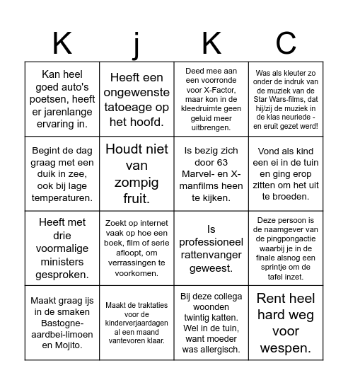 Ken je Kurve Collega's Bingo Card