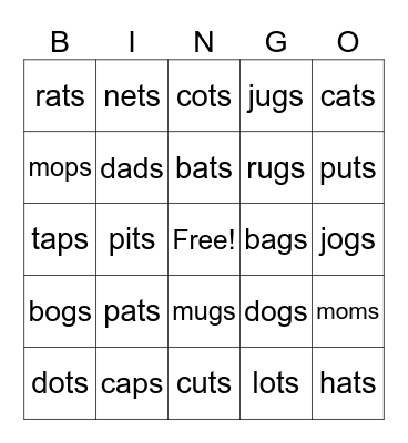 -s Word Bingo Card