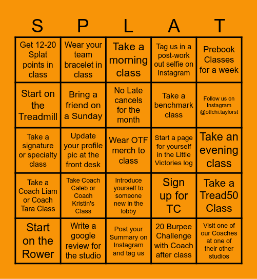 Transformation Challenge Bingo Card