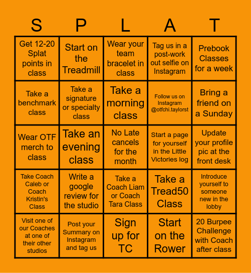 Transformation Challenge Bingo Card