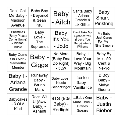 'Baby' Songs Bingo! Bingo Card