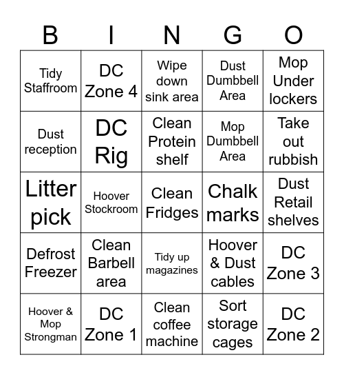 Fierce Gym Bingo Card