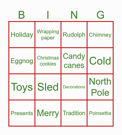 Holiday Bingo Card