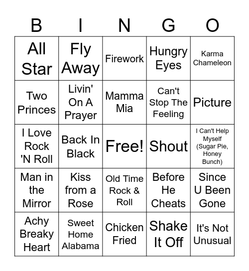 MUSIC Bingo Card