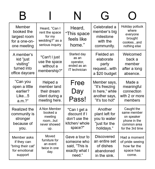 Lab Coworking Bingo Card