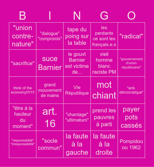 allocution du 5 décembre, 20h Bingo Card