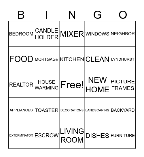 LAUREN'S HOUSE WARMING Bingo Card