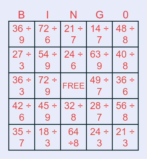 DIVISION Bingo Card