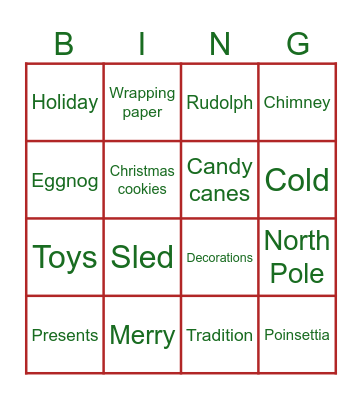 Holiday Bingo Card