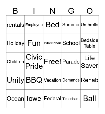 Labor Day Bingo Card