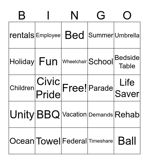 Labor Day Bingo Card