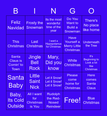 Who sings the Holiday Song Bingo Card